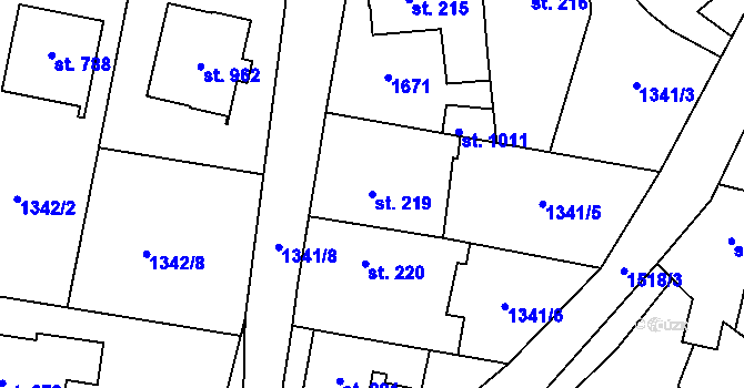 Parcela st. 219 v KÚ Příluky u Zlína, Katastrální mapa