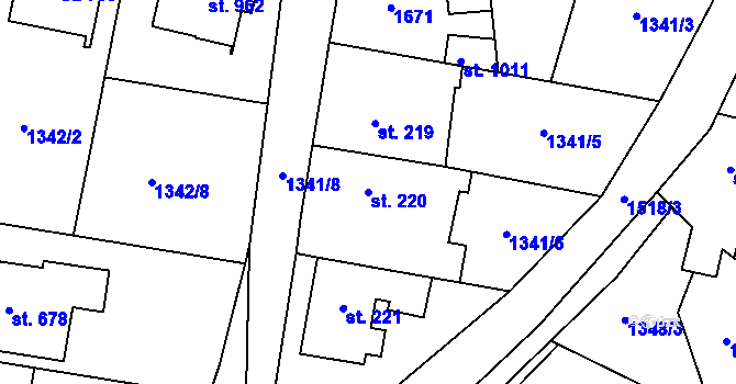 Parcela st. 220 v KÚ Příluky u Zlína, Katastrální mapa