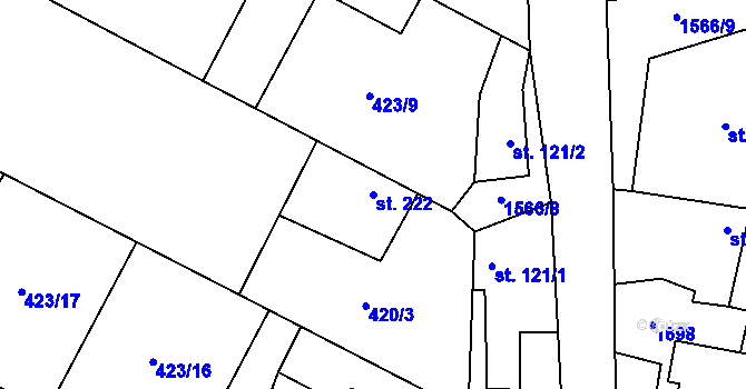 Parcela st. 222 v KÚ Příluky u Zlína, Katastrální mapa