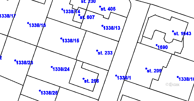 Parcela st. 233 v KÚ Příluky u Zlína, Katastrální mapa