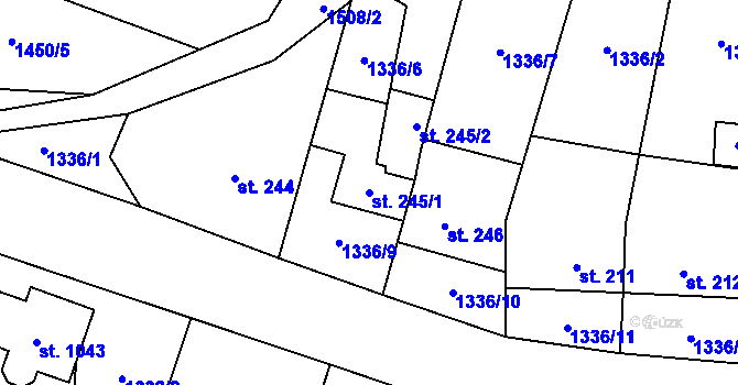 Parcela st. 245/1 v KÚ Příluky u Zlína, Katastrální mapa
