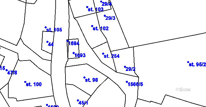 Parcela st. 254 v KÚ Příluky u Zlína, Katastrální mapa