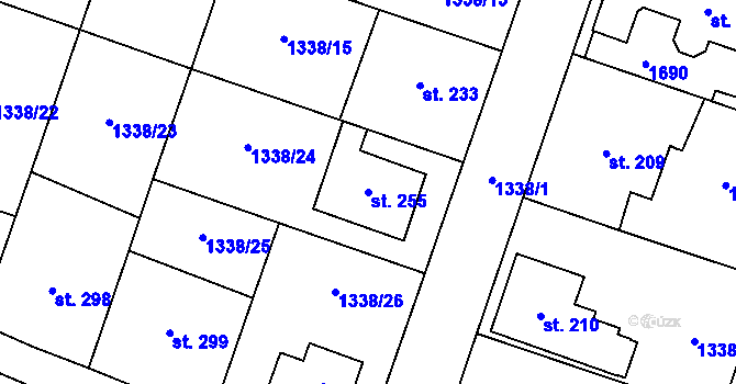 Parcela st. 255 v KÚ Příluky u Zlína, Katastrální mapa