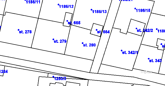 Parcela st. 280 v KÚ Příluky u Zlína, Katastrální mapa