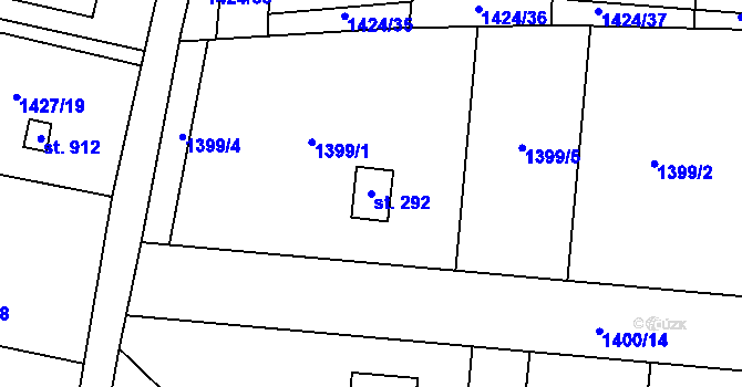 Parcela st. 292 v KÚ Příluky u Zlína, Katastrální mapa