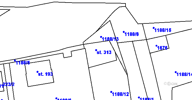 Parcela st. 313 v KÚ Příluky u Zlína, Katastrální mapa