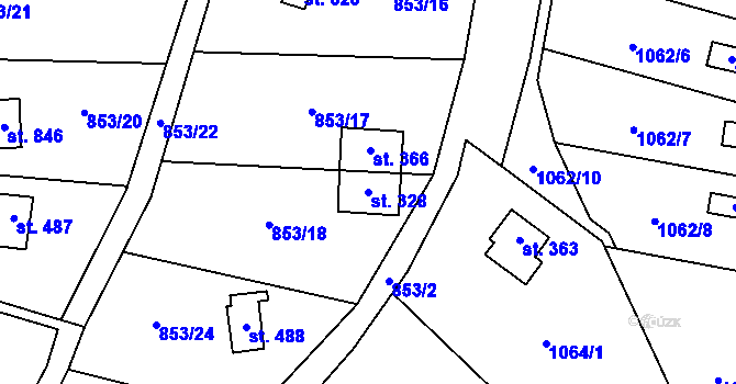 Parcela st. 328 v KÚ Příluky u Zlína, Katastrální mapa