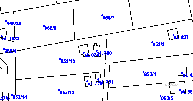 Parcela st. 350 v KÚ Příluky u Zlína, Katastrální mapa