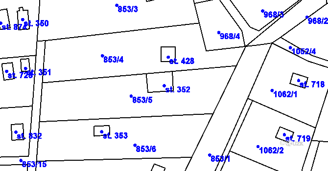 Parcela st. 352 v KÚ Příluky u Zlína, Katastrální mapa