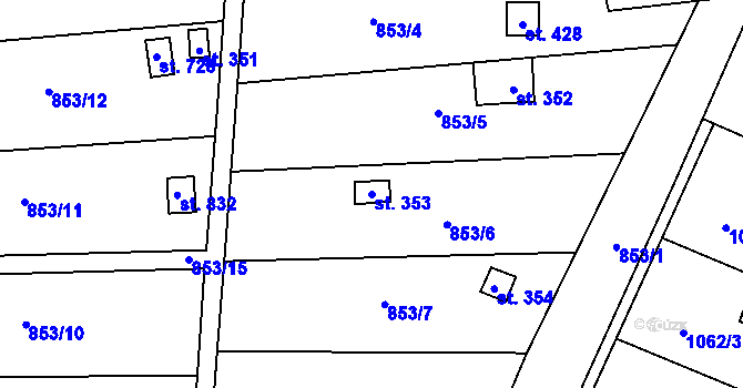 Parcela st. 353 v KÚ Příluky u Zlína, Katastrální mapa