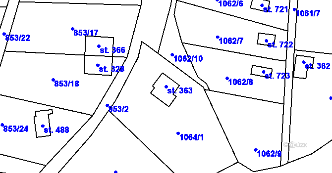 Parcela st. 363 v KÚ Příluky u Zlína, Katastrální mapa