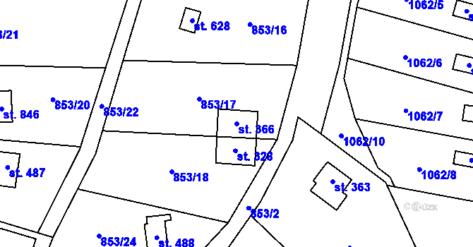 Parcela st. 366 v KÚ Příluky u Zlína, Katastrální mapa