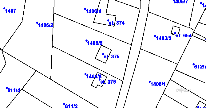Parcela st. 375 v KÚ Příluky u Zlína, Katastrální mapa