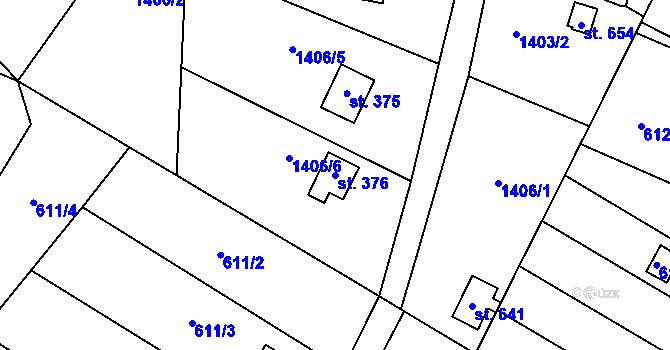 Parcela st. 376 v KÚ Příluky u Zlína, Katastrální mapa