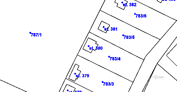 Parcela st. 380 v KÚ Příluky u Zlína, Katastrální mapa
