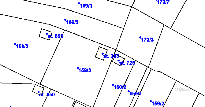 Parcela st. 383 v KÚ Příluky u Zlína, Katastrální mapa