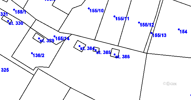Parcela st. 385 v KÚ Příluky u Zlína, Katastrální mapa