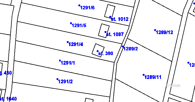 Parcela st. 390 v KÚ Příluky u Zlína, Katastrální mapa