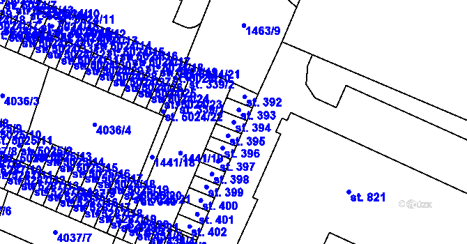 Parcela st. 394 v KÚ Příluky u Zlína, Katastrální mapa