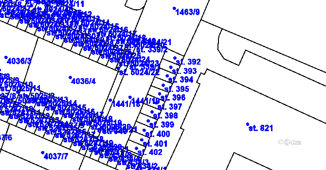 Parcela st. 395 v KÚ Příluky u Zlína, Katastrální mapa