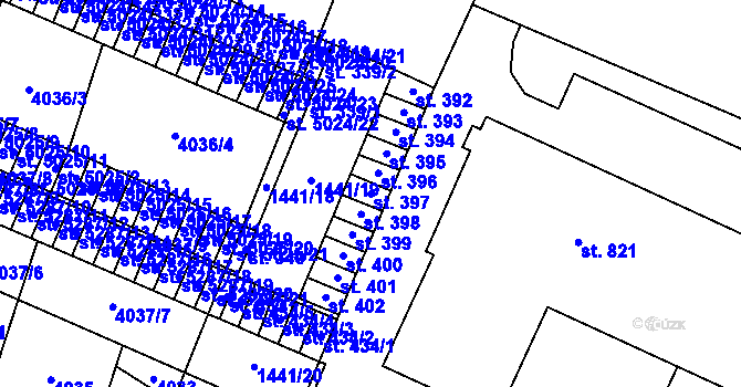 Parcela st. 397 v KÚ Příluky u Zlína, Katastrální mapa