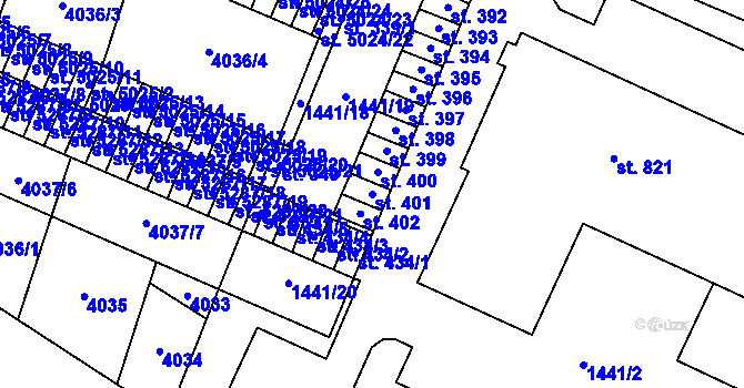 Parcela st. 401 v KÚ Příluky u Zlína, Katastrální mapa