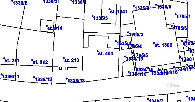 Parcela st. 404 v KÚ Příluky u Zlína, Katastrální mapa