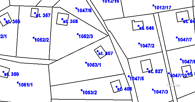 Parcela st. 407 v KÚ Příluky u Zlína, Katastrální mapa