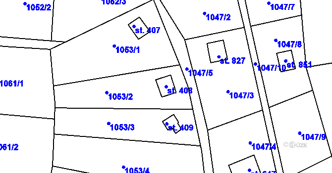 Parcela st. 408 v KÚ Příluky u Zlína, Katastrální mapa