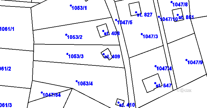 Parcela st. 409 v KÚ Příluky u Zlína, Katastrální mapa