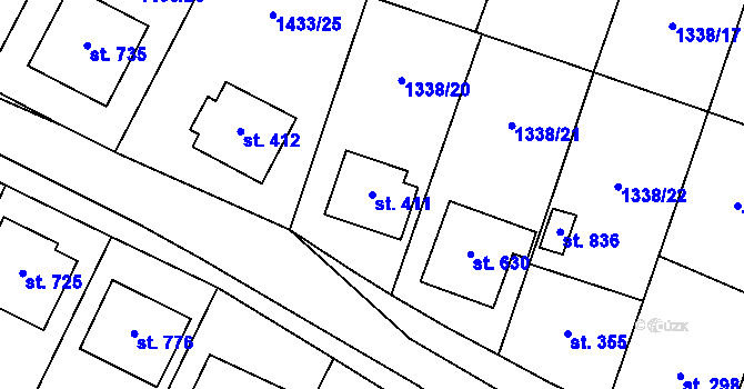 Parcela st. 411 v KÚ Příluky u Zlína, Katastrální mapa