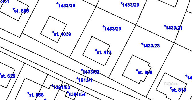 Parcela st. 413 v KÚ Příluky u Zlína, Katastrální mapa