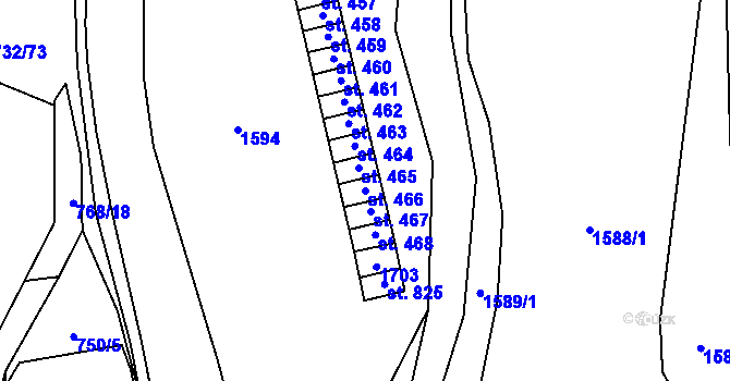 Parcela st. 466 v KÚ Příluky u Zlína, Katastrální mapa