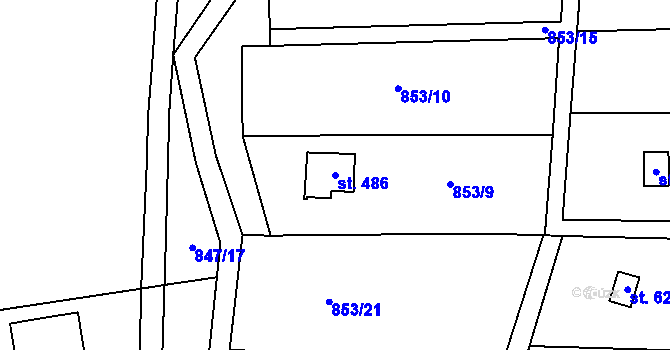 Parcela st. 486 v KÚ Příluky u Zlína, Katastrální mapa