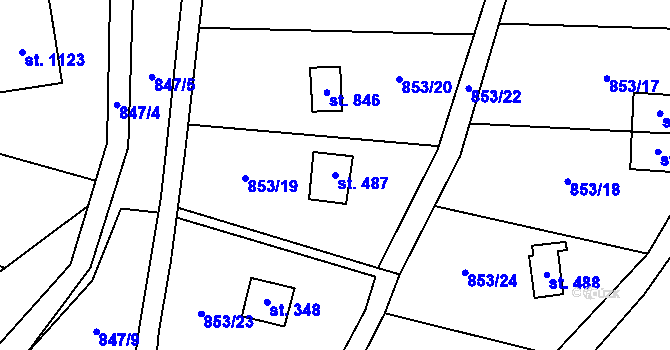 Parcela st. 487 v KÚ Příluky u Zlína, Katastrální mapa