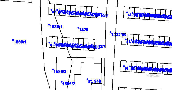 Parcela st. 566 v KÚ Příluky u Zlína, Katastrální mapa