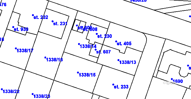 Parcela st. 607 v KÚ Příluky u Zlína, Katastrální mapa