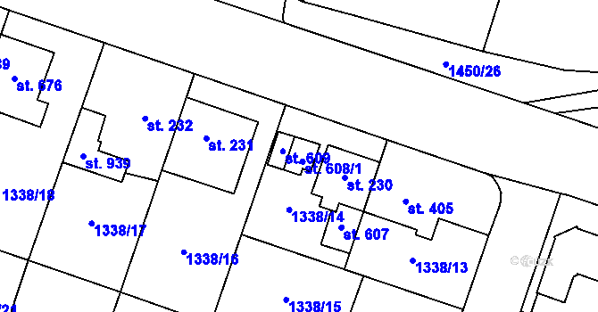 Parcela st. 608 v KÚ Příluky u Zlína, Katastrální mapa