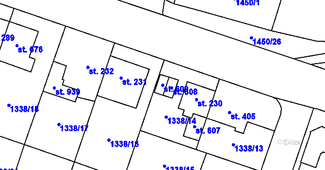 Parcela st. 609 v KÚ Příluky u Zlína, Katastrální mapa