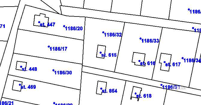 Parcela st. 615 v KÚ Příluky u Zlína, Katastrální mapa