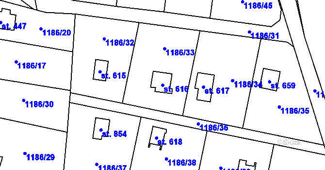 Parcela st. 616 v KÚ Příluky u Zlína, Katastrální mapa