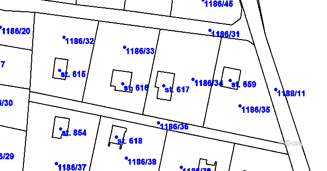 Parcela st. 617 v KÚ Příluky u Zlína, Katastrální mapa