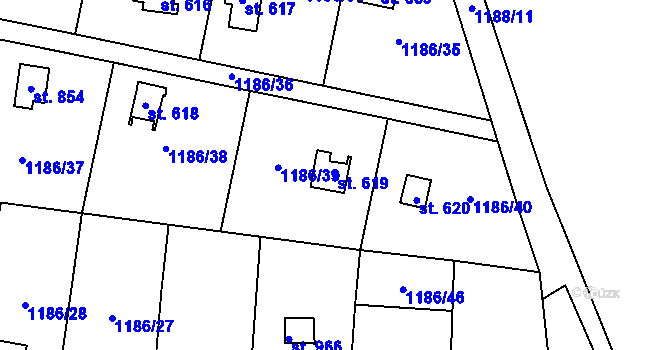 Parcela st. 619 v KÚ Příluky u Zlína, Katastrální mapa
