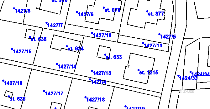 Parcela st. 633 v KÚ Příluky u Zlína, Katastrální mapa