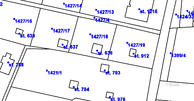 Parcela st. 636 v KÚ Příluky u Zlína, Katastrální mapa