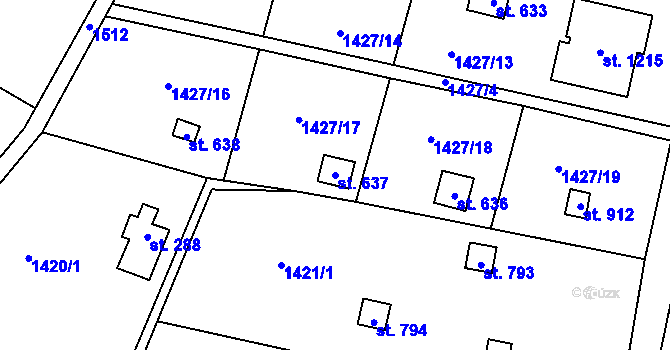Parcela st. 637 v KÚ Příluky u Zlína, Katastrální mapa