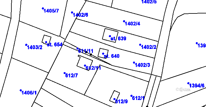 Parcela st. 640 v KÚ Příluky u Zlína, Katastrální mapa