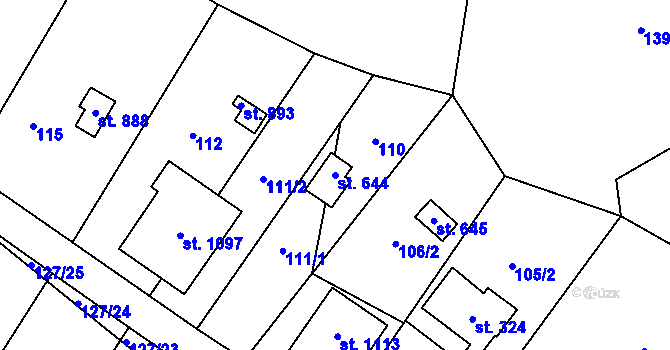 Parcela st. 644 v KÚ Příluky u Zlína, Katastrální mapa