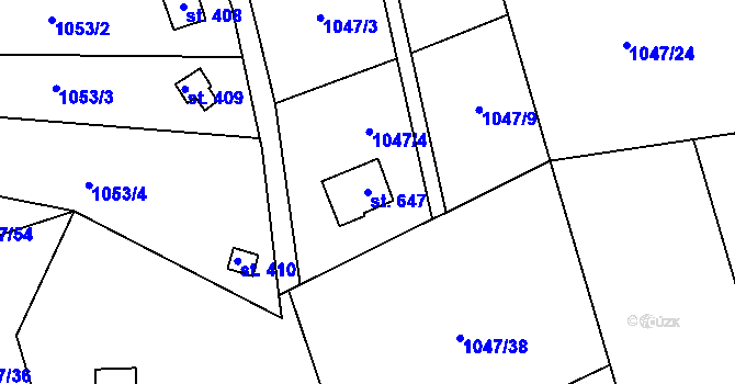 Parcela st. 647 v KÚ Příluky u Zlína, Katastrální mapa