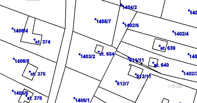 Parcela st. 654 v KÚ Příluky u Zlína, Katastrální mapa